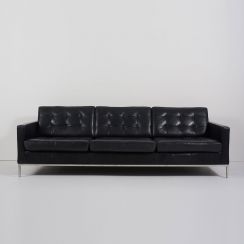 Black Leather Sofa Buttoned
