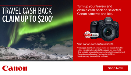Travel cash back, claim up to $200*. Turn up your travels and claim a cash back on selected Canon cameras and kits.