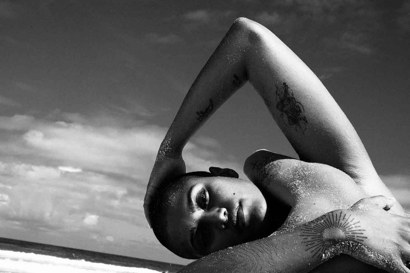 black-and-white-person-at-beach