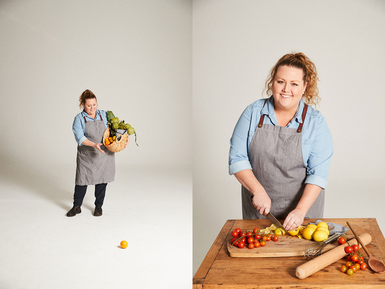 colour-portrait-of-natalie-next-to-another-of-natalie-chopping-on-a-bench