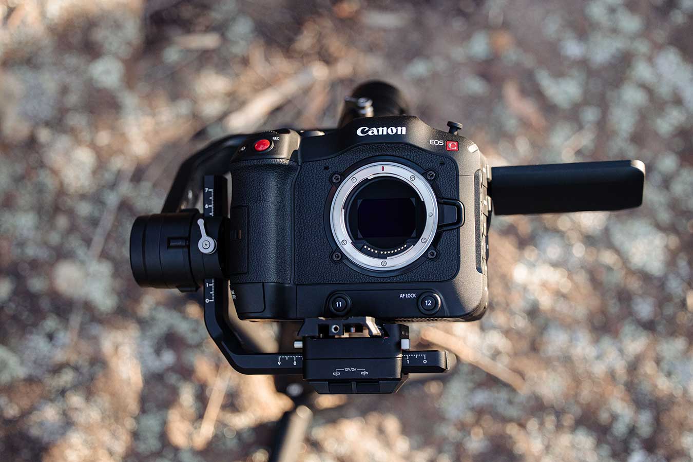 the-canon-c70-body-without-lens-facing-upward-mounted-to-a-gimbal