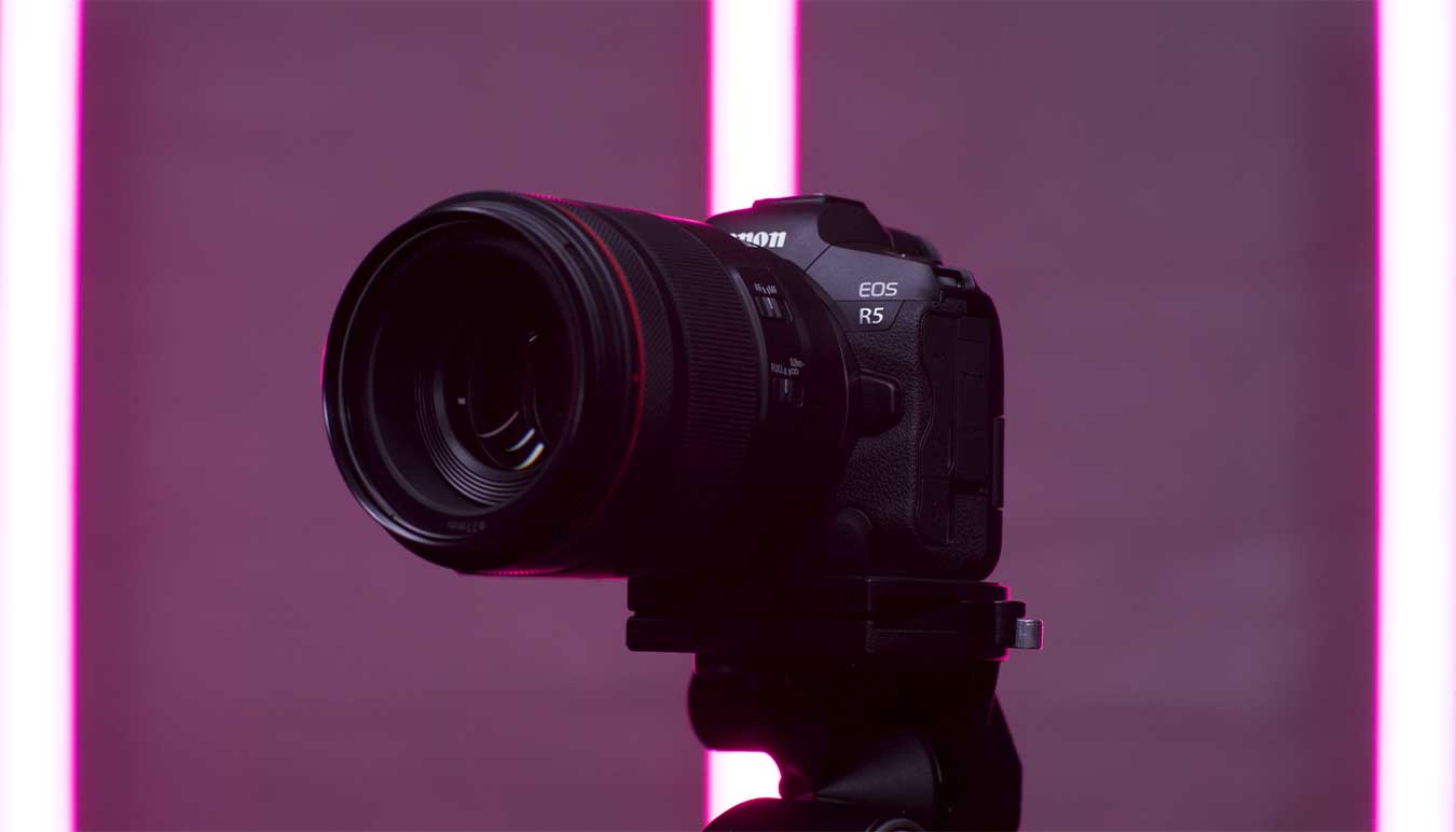 the-canon-eos-r5-on-a-tripod-with-purple-background-by-daniel-congerton