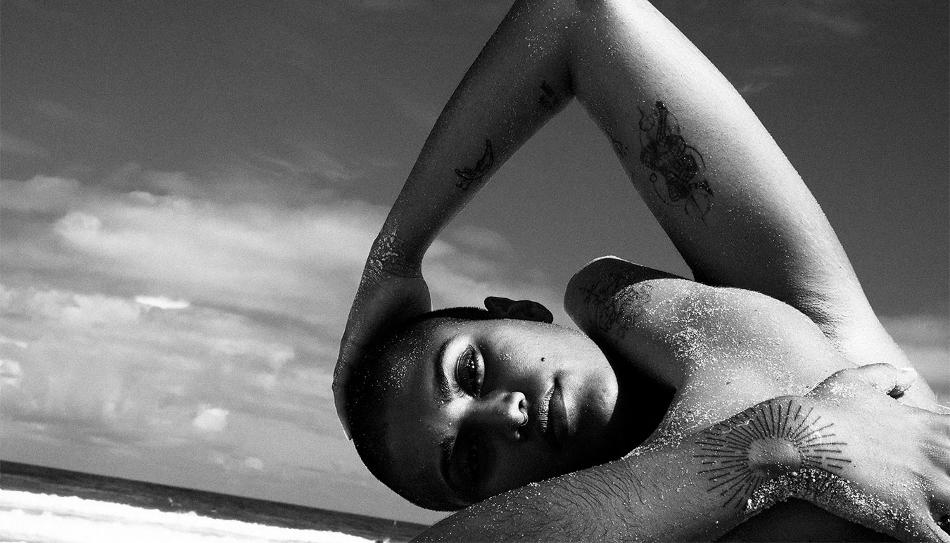 black-and-white-person-at-beach