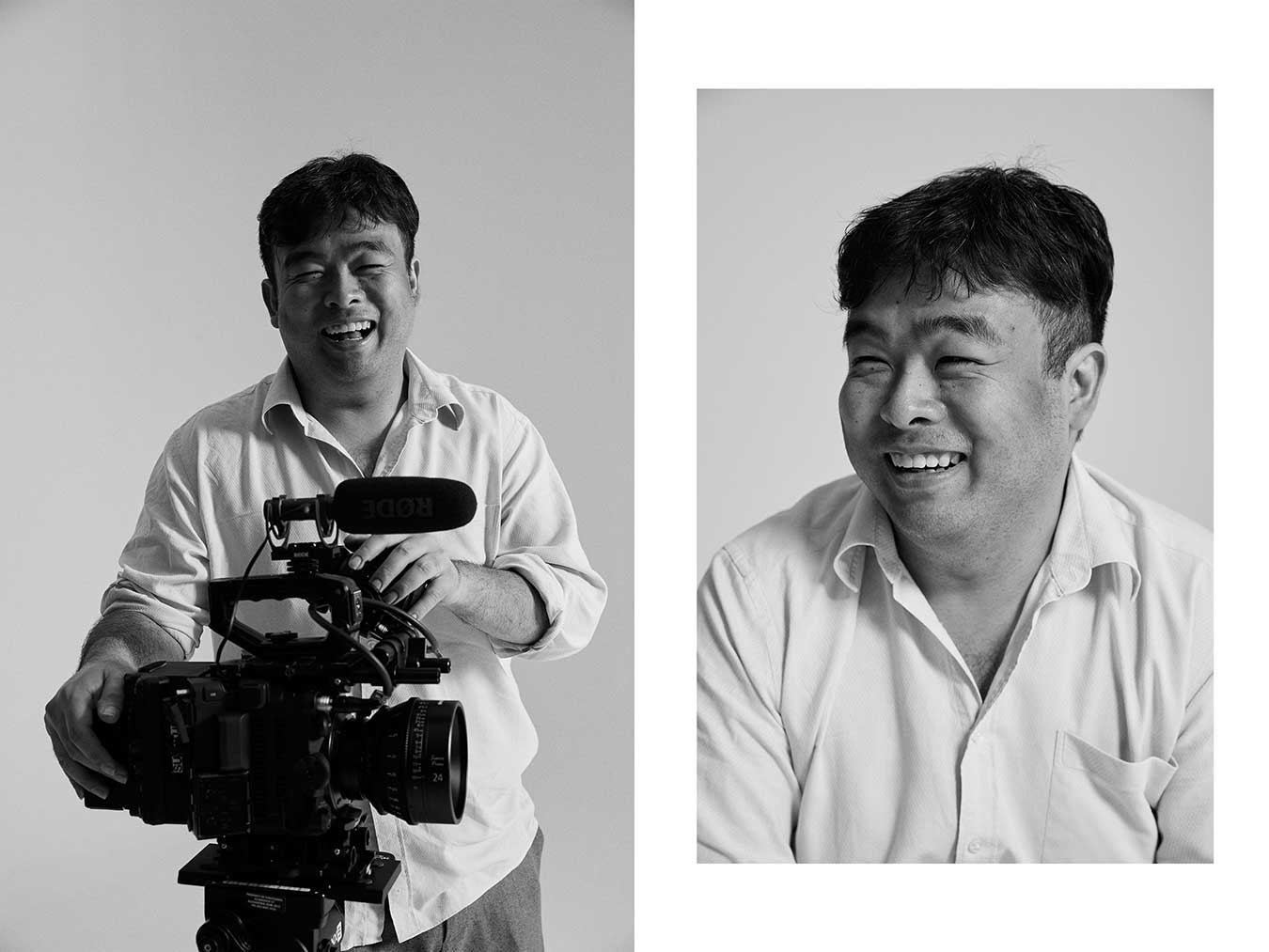 david-tran smiling-with-camera-black-and-white-portrait-by-kristina-yenko